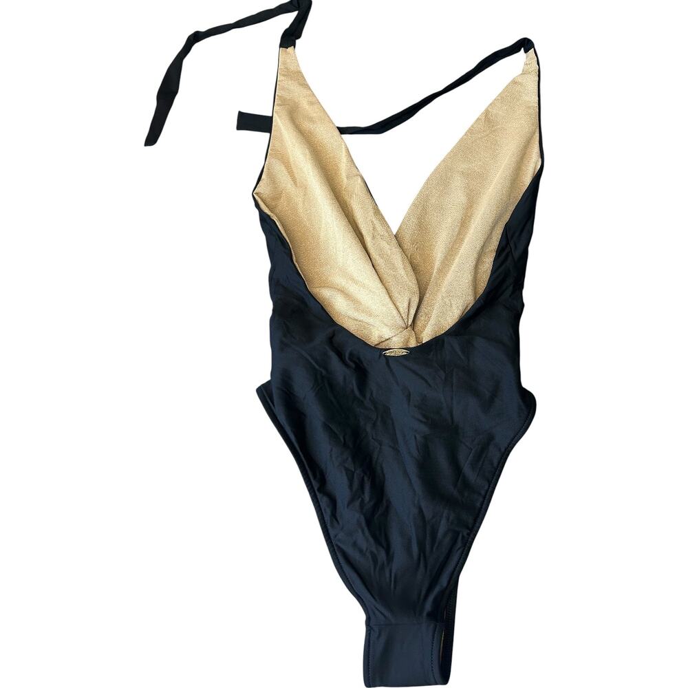 NEW LULI FAMA Front Twist Halter Black Cheeky ONE-PIECE $261 Swimsuit XS - Picture 3 of 10